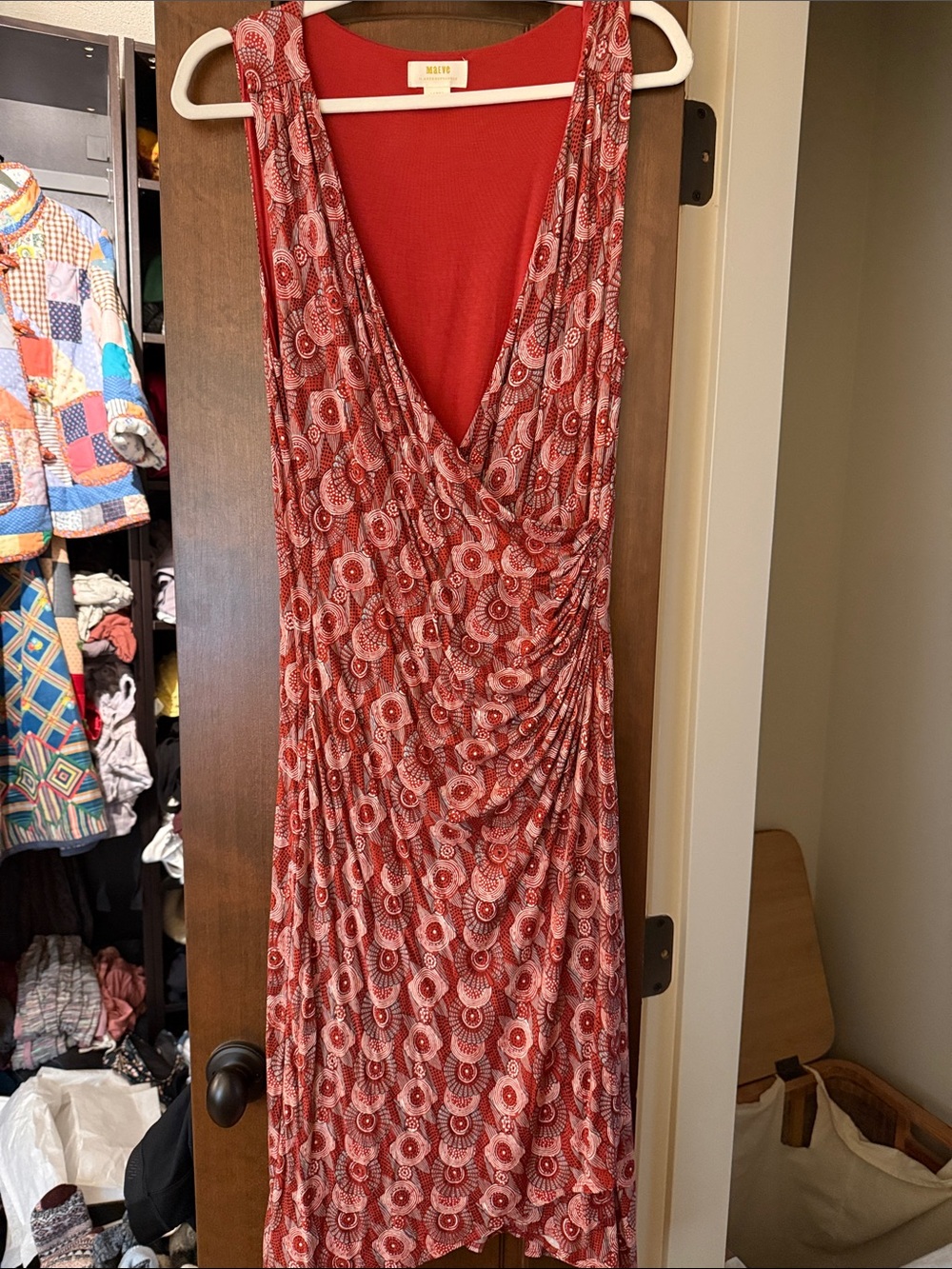 Anthropologie Maeve Red Printed Draped Dress -